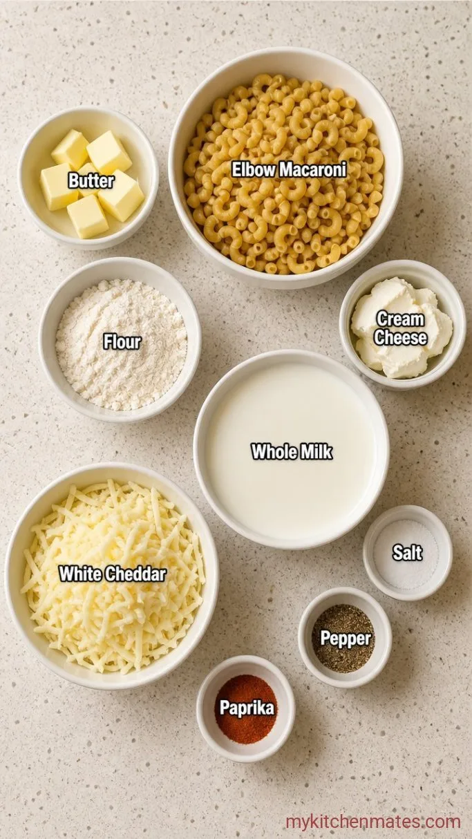 Extra Creamy Stovetop White Cheddar Mac and Cheese Ingredients