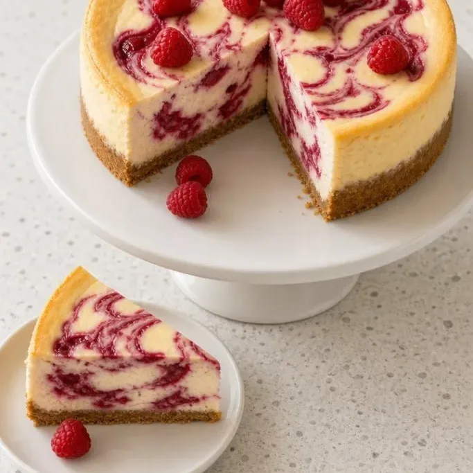 White Chocolate Raspberry Swirl Cheesecake White Chocolate Raspberry Cheesecake