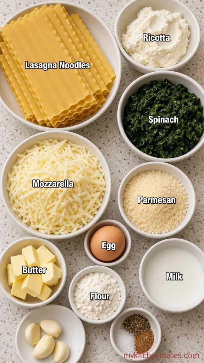 Creamy White Sauce Lasagna with Spinach and Ricotta Ingredients
