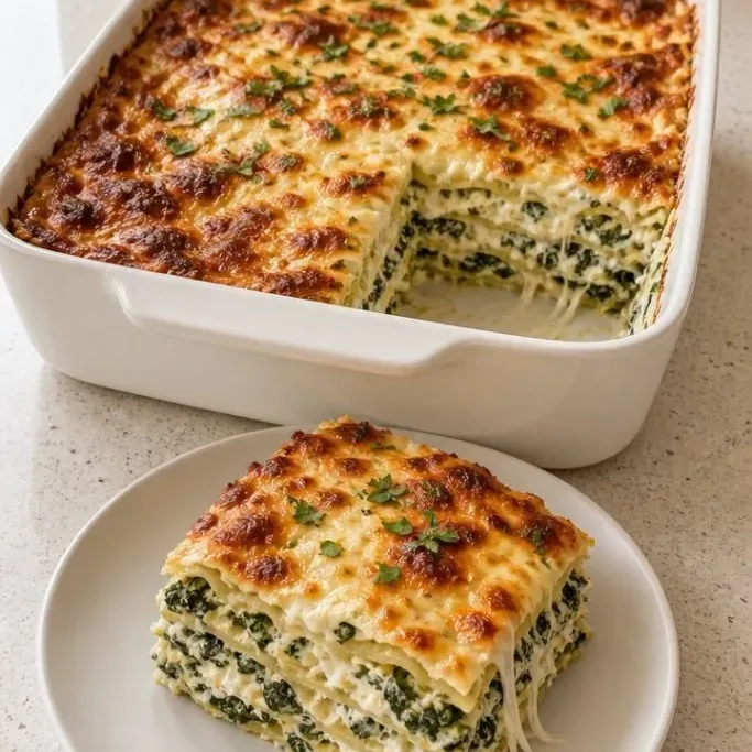 Creamy White Sauce Lasagna with Spinach and Ricotta White Sauce Lasagna