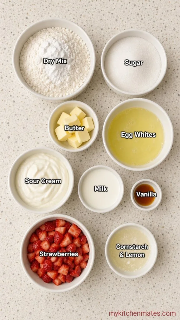White Strawberry Cake (Moist, Fluffy, and Full of Berries) Ingredients